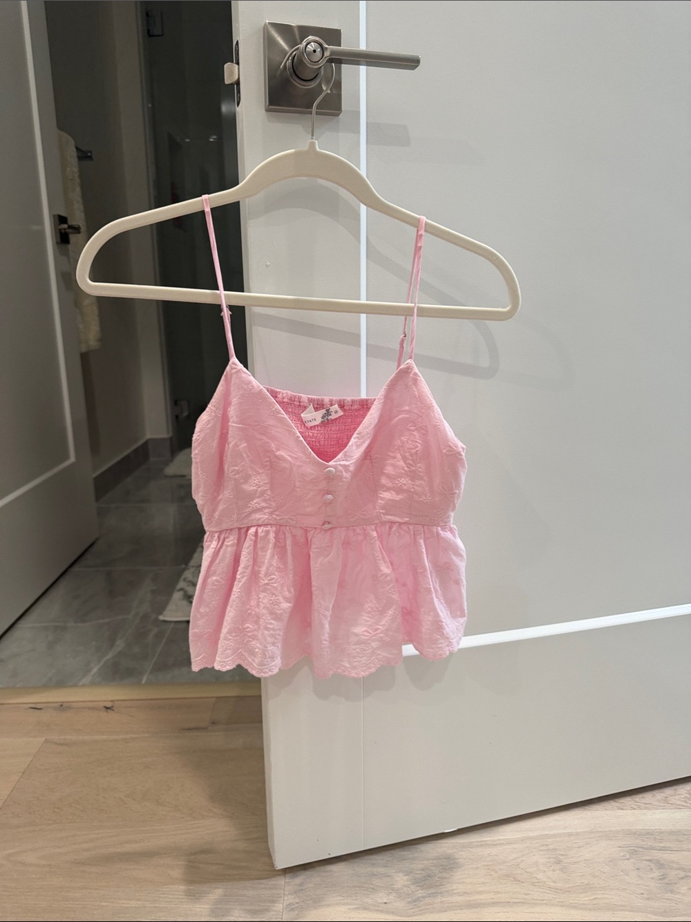 Altar'd State Pink Eyelet Peplum Cami with Buttons